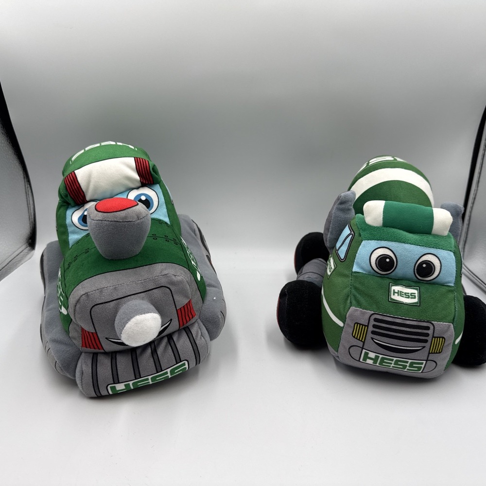 Hess Green Choo-Choo Train And Truck Plush Lot of 2 Lights Sounds Music WORK